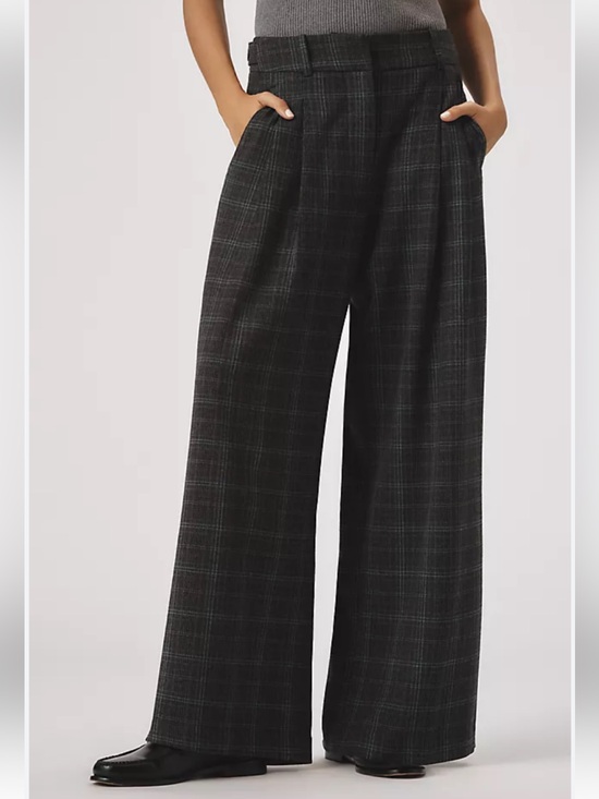 Maeve Pants - Maeve Gray Brown Plaid Wide Leg High Rise Pleated Trousers Pants Sz. M